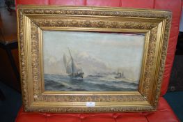 Oil on Canvas Maritime Painting Indistinct Signature in Original Gilt Frame