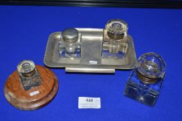 4x Glass Inkwells Including Stands (some AF)