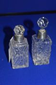 2x Cut Glass Scent Bottles with Hallmarked Silver Collars - Birmingham 1906, and London 1913