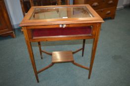 Edwardian Mahogany Inlaid Display Case with Bevelled Glass Panels