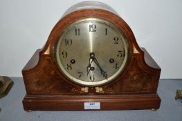 Edwardian Mantel Clock Inlaid with Marquetry and Mother of Pearl
