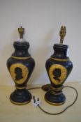 Pair of Black & Gilt Silhouette Table Lamps
