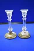 Pair of Glass Candlesticks with Hallmarked Silver Bases - Birmingham 1998