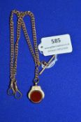 9ct Gold Twin Albert with 9ct Fob Set with Carnelian ~36.9g gross