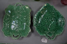 2x Victorian Green Majolica Dishes