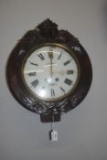 French Wall Clock by Letorey of Lisieux with Painted Face and Floral Caved Wooden Frames
