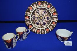 Royal Crown Derby Plate plus Similar Style Cups (some with repairs)