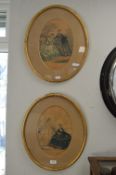 Pair of Victorian French Fashion Prints in Oval Gilt Frames
