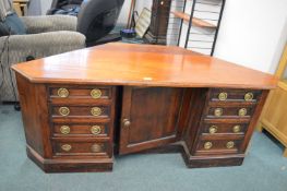 Mahogany Corner Desk with Four Drawers, Central Cupboard, and Demi Panel