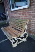 Garden Bench with Decorative Cast Iron Ends (some faults to wooden slats)