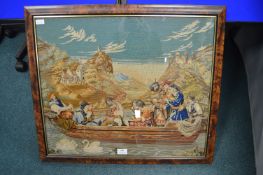 Berlin Wool Work Featuring a Wedding Barge on the Rhine