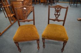 Pair of Edwardian Mahogany Dining Chairs with Carved Urn Design Back