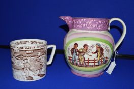 Sunderland Ware Jug (AF), and a Crown Devon Yorkshire Pint Mug