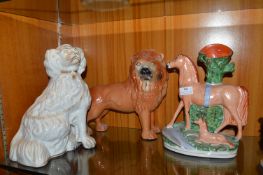 Staffordshire Flatback Spill Vase, Lion, and a Spaniel