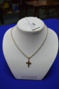 9ct Gold Chain & Crucifix Inset with Garnets ~5g gross