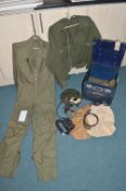 Falklands War Pilots Equipment Including Overalls, Jacket, and Headgear