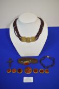 Garnet Beaded Chocker and Crucifix, plus 2x Carnelian Bracelets (1x requires restoration)