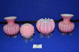 4x Pink Glass Vases