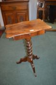 Victorian Mahogany Tripod Table with Single Drawer and Barley Twist Support (AF, has some