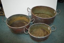 Set of Three Graduated Oval Copper Pans