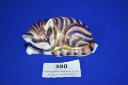 Royal Crown Derby Sleeping Cat Paperweight with Gold Seal