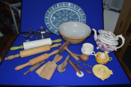 Kitchenalia Including Rolling Pins, Wash Trap, and 2x Ice Cream Licks