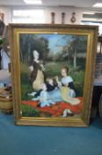 Large Gilt Framed Oil on Canvas Stately Home Scene