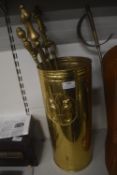Brass Umbrella Stand and a Set of Fire Tools