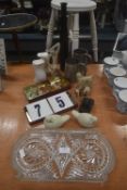Quantity of Decorative Items Including Cut Glass Nut Tray, Ornaments, Tankards, etc.