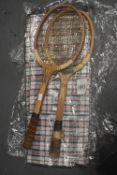 2x Vintage Tennis Rackets, and a Quantity of Bags