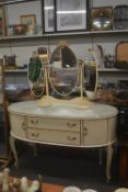 French Style Dressing Table in Cream & Gilt with Mirror