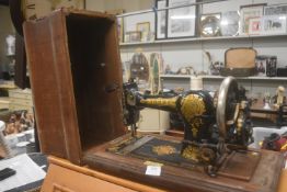 Vintage W. Robinson & Co Sewing Machine in Wooden Case