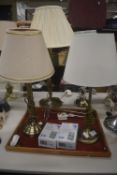 4x Antique Brass Effect Table Lamps with Glass Shades