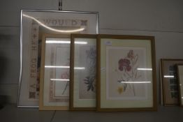 Assorted Framed Floral Prints and a Tapestry