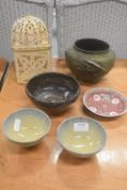 Oriental Style Bowls, Candle Holder, and a Metal Dish