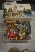 Jewellery Box Containing Costume Jewellery, Brooches, and Watches
