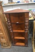 Four Shelf Corner Bookcase with Carved Decorative Columns