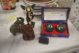 Chinese Baoding Balls with Panda Design, and 3x Chinese Style Figurines