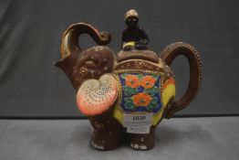 Vintage Japanese Satsuma Pottery Elephant and Rider Novelty Teapot