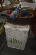 Laundry Basket, Wicker Picnic Basket and Contents