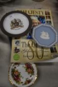 Quantity of Royalty Books, 2x Royal Albert Plates, Wedgwood Plate, and a Hornsea Pottery Plate