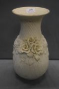 Vintage Bisque Porcelain Vase with Rose Design