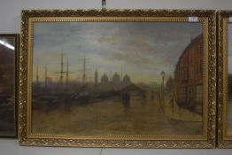 Gilt Framed Original Oil Painting of Princes Dock by B. Kirman