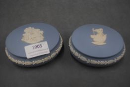 2x Wedgwood Royal Mint Classics Britannia Blue & White Jasperware Trinket Boxes