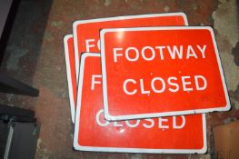 *4x Plastic Footway Closed Signs for Cones