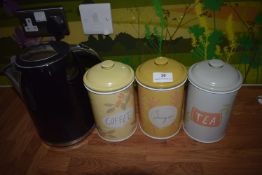 *Tea, Coffee, and Sugar Canister, and an Electric Kettle