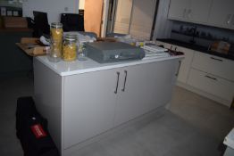 *Breakfast Bar Unit 92x190cm over Three Storage Cupboards with Simulated White & Grey Vein Marble