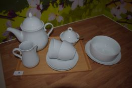 *Bamboo Tray with White Porcelain Tea Set
