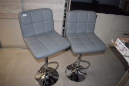 *Pair of Gas-Lift Barstool in Grey Faux Leather on Chrome Pedestals