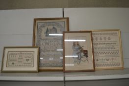 4x Framed Tapestries and Embroideries Including Samplers